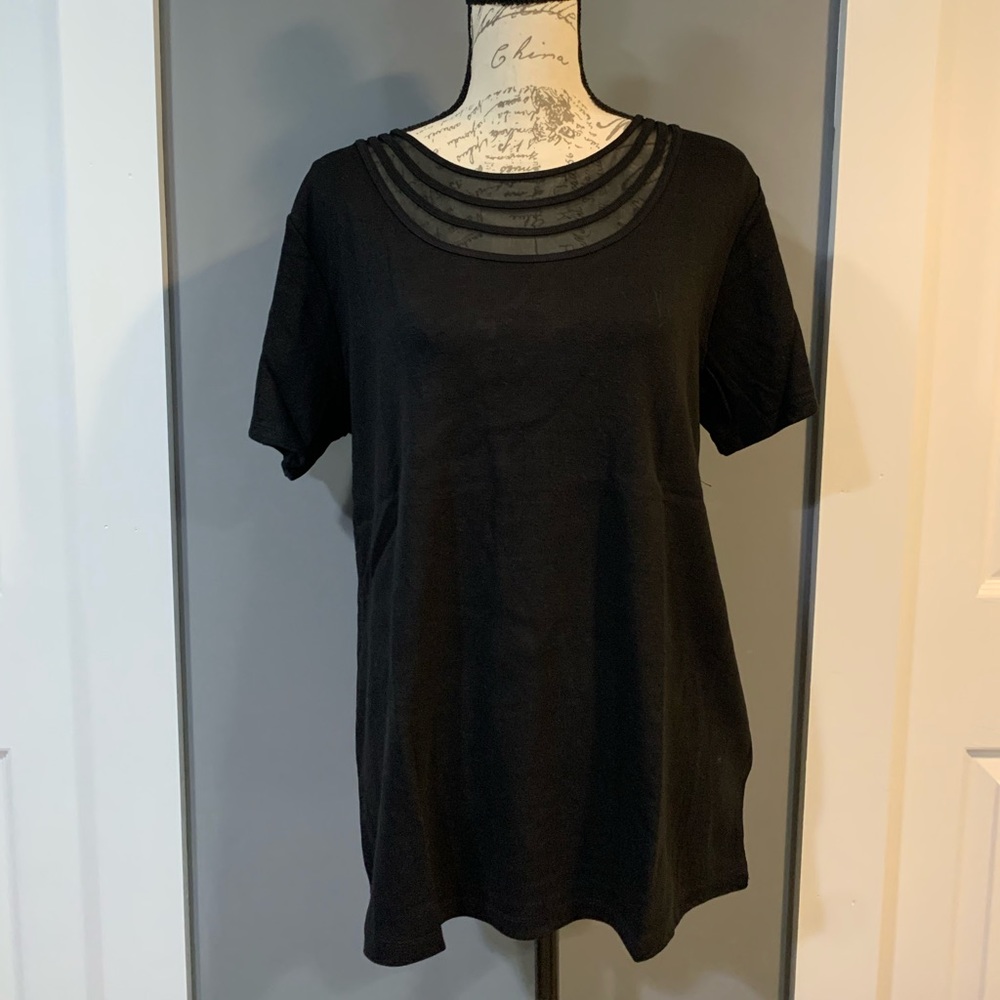 NWOT Rafaelle Black top with Mesh on neck